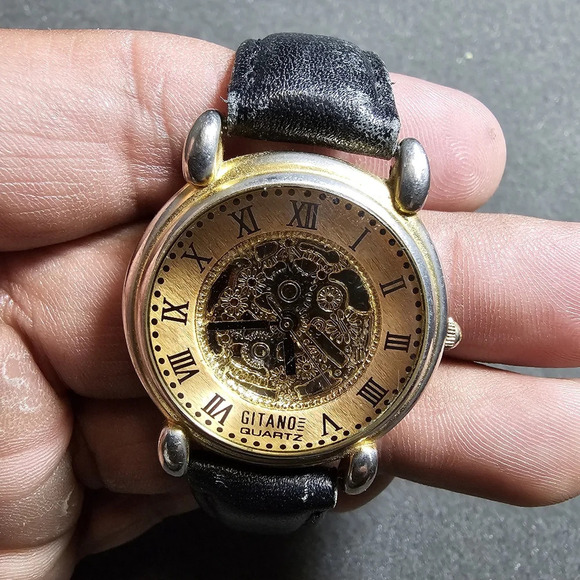 Gitano Quartz Ladies Fashion Watch Gold Tone Black Strap Working Roman Dial show - Picture 6 of 9